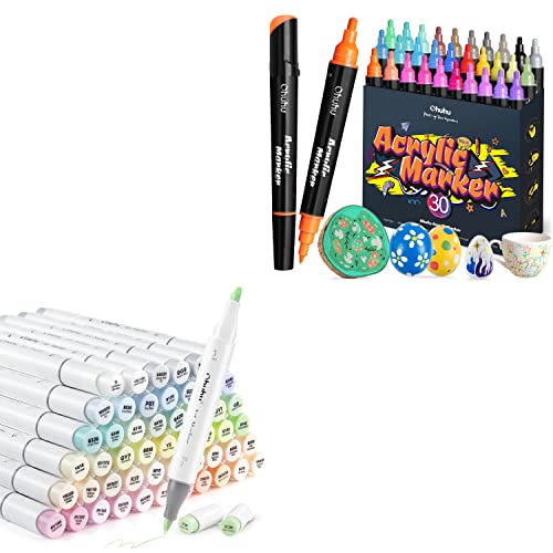Ohuhu Pastel Alcohol Brush Markers & 30 Colors Acrylic Paint Pens #TOP13