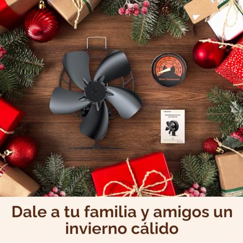 Miniatura 9 de Hecusam Ventilador Para Estufa De Leña Con Termómetro, Ventilador Oscilante De 60 Con 5 Aspas, Funcionamiento Térmico Y Silencioso Sin Electricidad Para Estufas De Gas Leña