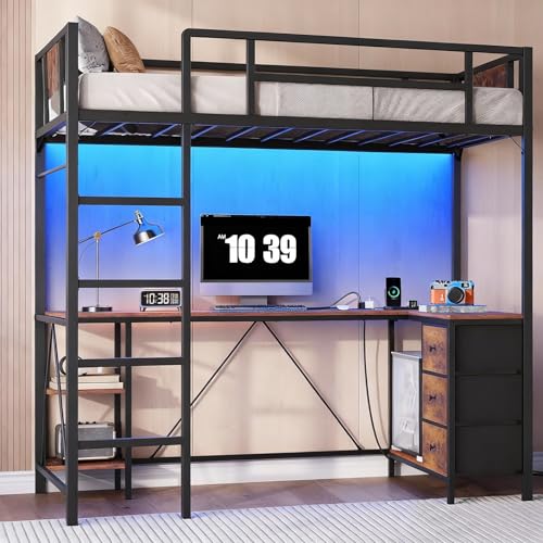 STHYTON Twin Size Loft Bed Frame with L-Shaped Desk, 3