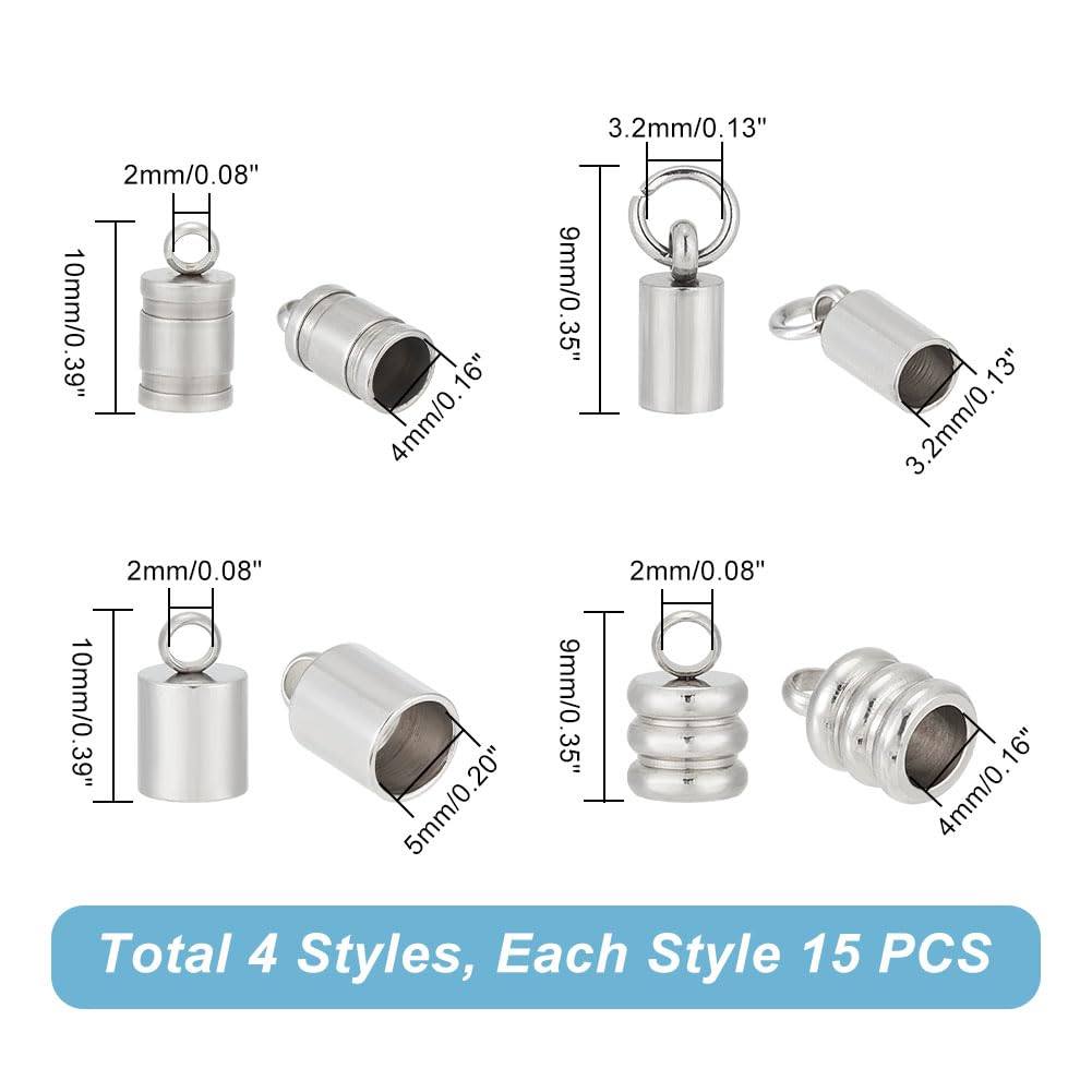 UNICRAFTALE 60 Piezas: Tapas Terminales Doradas Acero Inoxidable 304 (2mm/3mm) Para Cuero, Cordón – Acabado Profesional Para Joyería