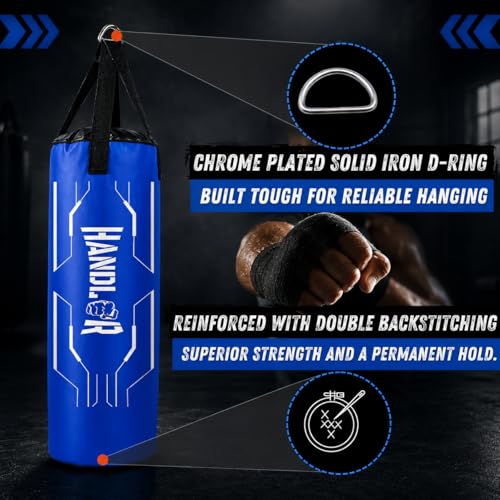 Image of Handler Synthetic Leather Unfilled Punching Bag for Boxing, MMA & Home Training - Heavy Duty Hanging Bag for Adults & Kids, Kickboxing, Karate, Taekwondo (3,4,5 ft) (Blue, 2 Feet (24 Inches))