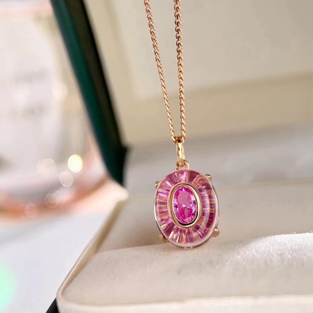 Collar con Colgante de Piedras Preciosas de Citrino y rubí Ovalado de Plata de Ley 925 para Mujer, Regalos de joyería