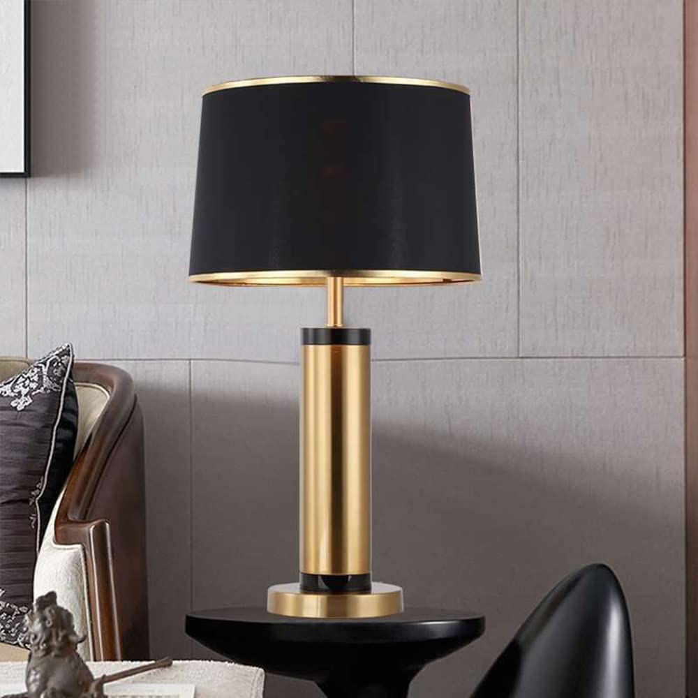 Lámpara de Mesa Blanca negro-metal Pantalla textil de tela para LED E27 Escritorio Salón Lámparas de Mesita de Noche Lámpara Escritorio estudio oficina Dormitorio Sala de Estar, Dorado (negro)