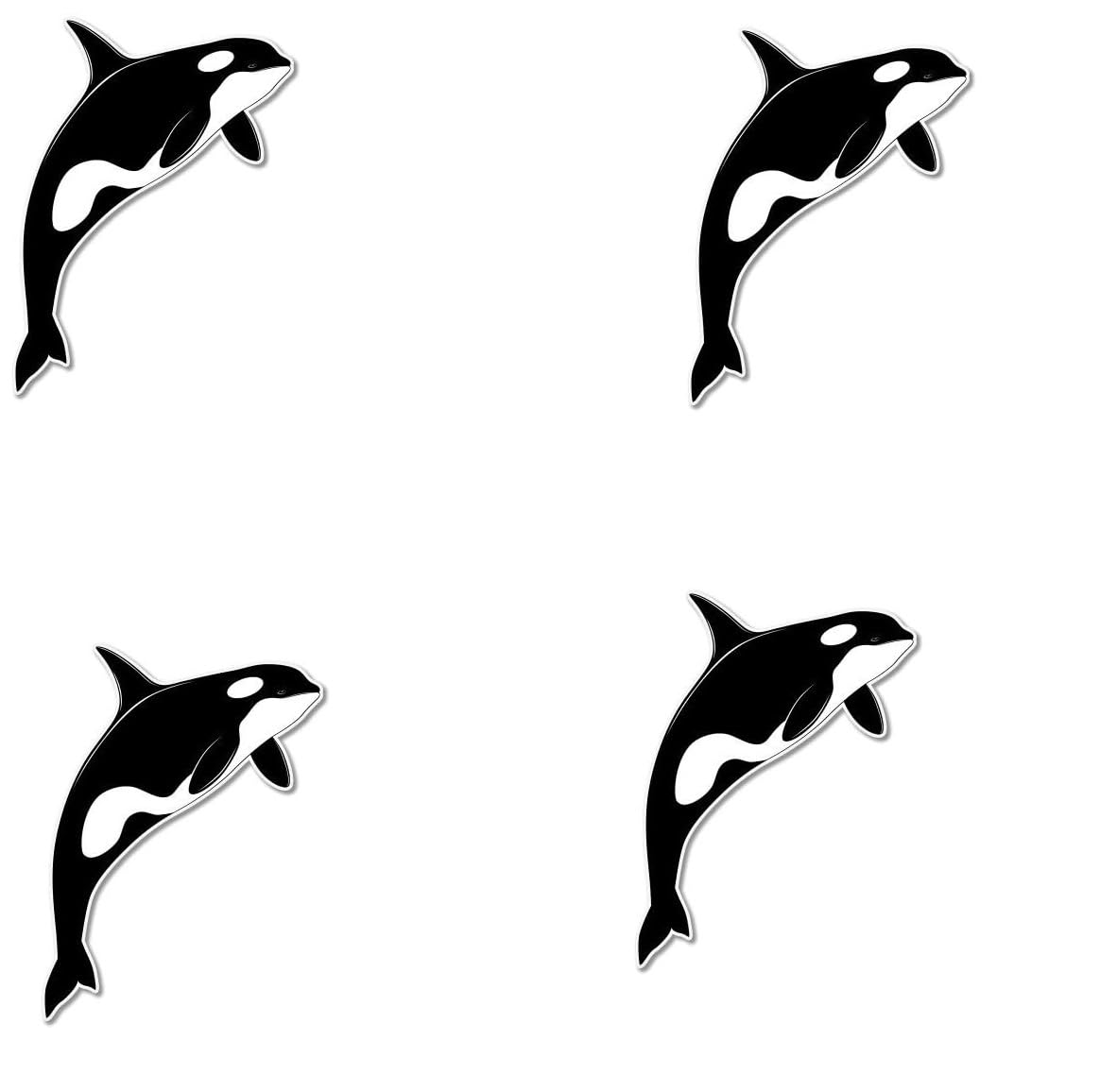 Pack of 4-3 Inch Stickers - Orca Whale Vinyl Sticker - Car Window Bumper Laptop Bumper Sticker Decal