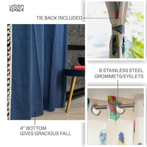 Image of Urban Space Floral Cotton Curtains For Window,Combo Set Of 3 Curtains 5 Feet Long,60-65% Room Darkening Curtain,Tieback&Eyelets Included With Curtains For Home Decor (Dream Catcher),Multicolor