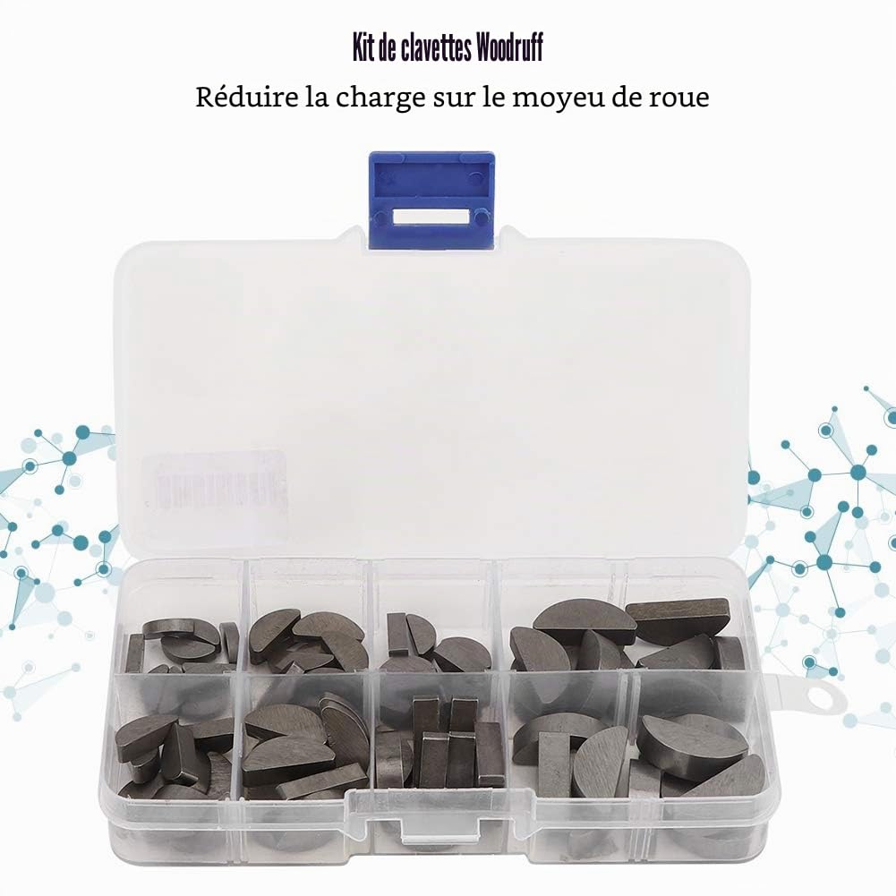 80pcs en Acier Inoxydable Semi-circulaire Kit de clé de Bois Bois avec Tailles Variées pour l'ingénierie, Boîte Rangement Incluse, pour les Machines et les Applications