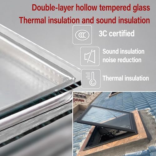 Customizable Skylight Roof Window with Tempered Double-Glazed Glass, Gas Strut Lift - Outdoor Attic Entry & Underground Well Lighting Door (26x16in / 65x40cm)