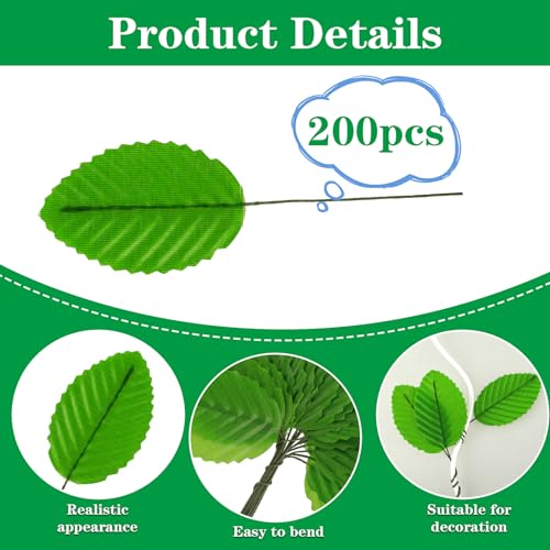 Yolev 200 Pcs Fake Leaves Crafts 10 cm Artificial Leaves Faux Silk Rose Leaves for DIY Floral Arrangements Wedding Garland Party Garden Decorations(Green) - Image 3