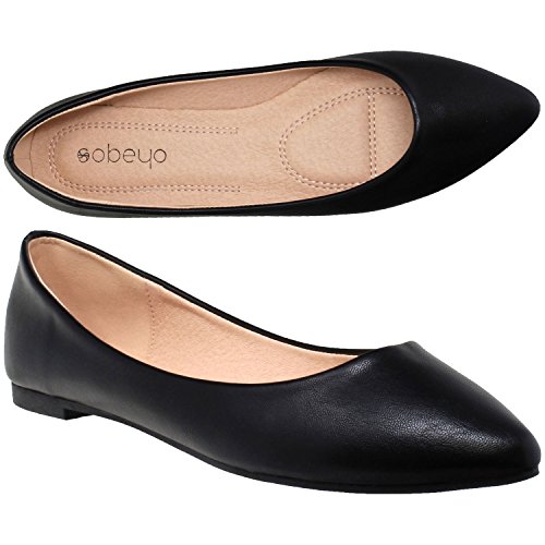 SOBEYO Women Ballet Flats Pointed Toe Slip On Closed Toe Shoes