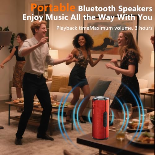Image of BYANDBY Bluetooth Speaker with IPX5 Waterproof 2 Portable, Long Playtime, Wireless Stereo Pairing, 12W Stereo Sound, BT 5.3, Bassup, Electronics for Home, Shower, Outdoors, Travel(Red)
