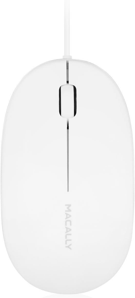 Macally 3 Button USB Optical Wired Computer Mouse 1000DPI with 5 foot cord, compatible with Mac, Macbooks, and Windows PC Laptops (ICEMOUSE2), White