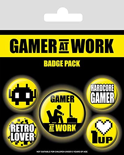 Pyramid International | Gamer At Work | 5 Badge Set | Officially Licensed