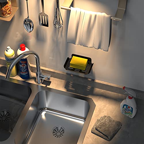 Anyhi Bar Soap Holder For Shower Wall, Aluminum Black Shower Soap Dish With Drain, Self Adhesive Bar Soap Tray For Kitchen Sink Bathroom,Keep Soap Bars Dry #TOP1