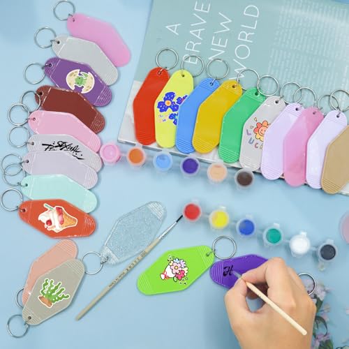 Image of LOTMER 20 /30 /40 /80 PCS Hotel Keychain Blank with Key Rings, 60 Colors Motel Key Chains for DIY Keychains