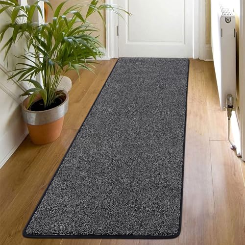 SHACOS Teppich Läufer 60x180 cm Läufer Flur rutschfest Teppichläufer Weich Küchenteppich Waschbar Flurläufer Modern Teppich Flur Läufer für Küche, Eingang, Wohnzimmer, Schwarz Grau