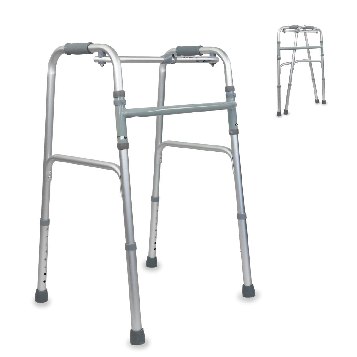 Mobiclinic®, Deambulatore per anziani, Leggero, Pieghevole, Senza ruote, Puntale antiscivolo, Carrello camminare, Fabbricato in alluminio, Modello columna, Marchio europeo, Colore grigio