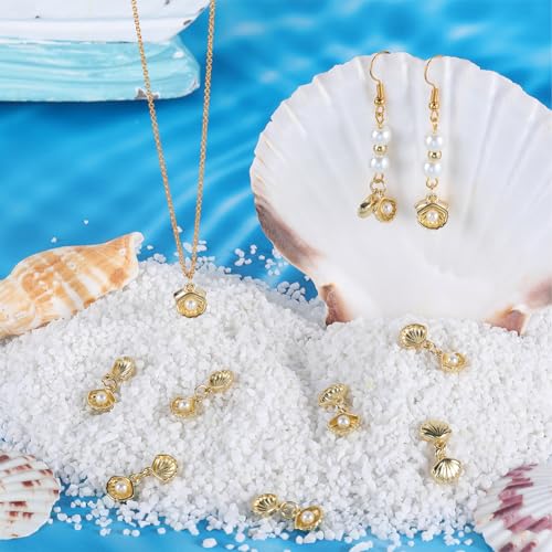 Beebeecraft 1 Box 10Pcs Real 18K Gold Plated Seashell Charms Open Shell Pendant Charm with Round Plastic Imitation Pearls Ocean Animal Pendants Findings for Jewelry Making Necklaces Supplies DIY Craft - Image 4