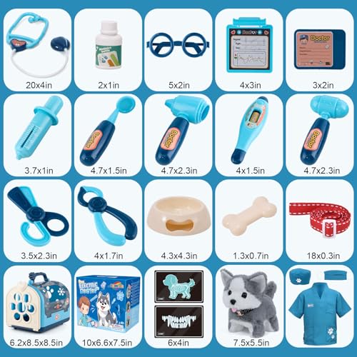B Bascolor 22Pcs Dog Toys for Kids Vet Doctor Kit,Walking Barking Electronic Interactive Husky Dog Toy,Veterinarian Playset for Kids,Pretend Play Birthday Gift Preschool Toy for Boys Toddlers 3 4 5 6+
