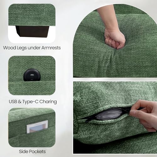 Image of TEKAMON 73 inch Modular Sofa Couch with Seat Storage, Comfy 2-Seater Chenille Fabric Loveseat Sofa for Living Room, Office, Apartment W /Deep Seat, Wide Armrest, USB Charing Removable Cover(Green)