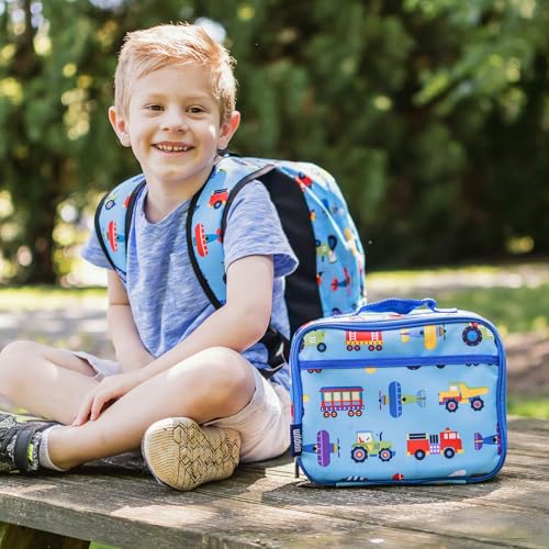 Wildkin Kids Insulated Lunch Box – Durable and Reusable for School & Travel - Trains, Planes, and Trucks