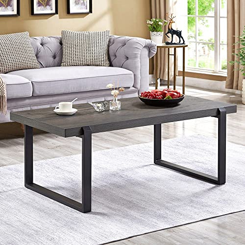 EXCEFUR Coffee Table, Rustic Wood and Metal Center Table, Modern Cocktail Table for Living Room, Grey EXCEFUR Coffee Table, Rustic Wood and Metal Center Table, Modern Cocktail Table for Living Room, Grey