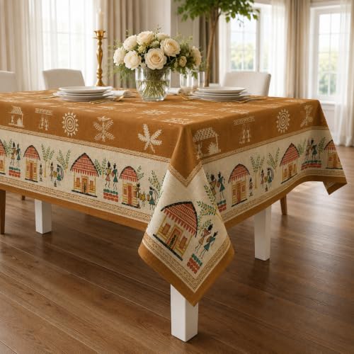 Image of STITCHNEST Cotton Slub Table Cover for 6 Seater Dining Table|54 x 78 Inches, Digitally Printed|Durable, Washable & Fade-Resistant Fabric