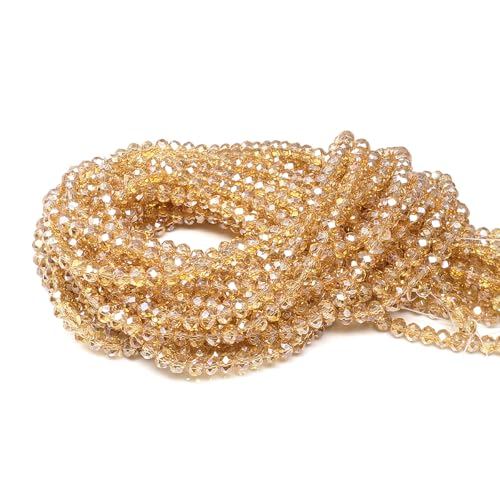 Image of 2mm Rondelle Glass Beads for Jewelry Making, Faceted Briolette Crytal Spacer Beads for Bracelet Necklace Earring, Gold Champagne 1200pcs