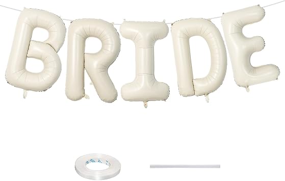 40 Inch Beige BRIDE Balloons for Hen Party Decorations, Cream White Sand Bride Foil Balloon Letter, Ivory Alphabet Balloon Banner for Wedding Engagement Bride To Be Bachelorette Bridal Shower Favors