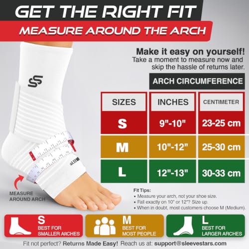 Image of Sleeve Stars Ankle Brace for Women & Men, Ankle Wrap for Sprain, Compression Sleeve for Plantar Fasciitis Relief, Easy Customizable Support: w / Removable Strap (Pair /M:10 inch-12 inch /White)