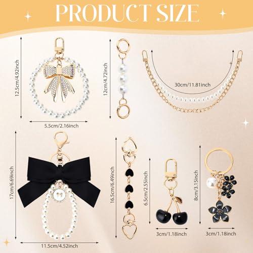 7 Pcs Purse Charms Accessories Set with Chain Extender, Cherry Flower Bow Bag Charms for Handbags - Image 3