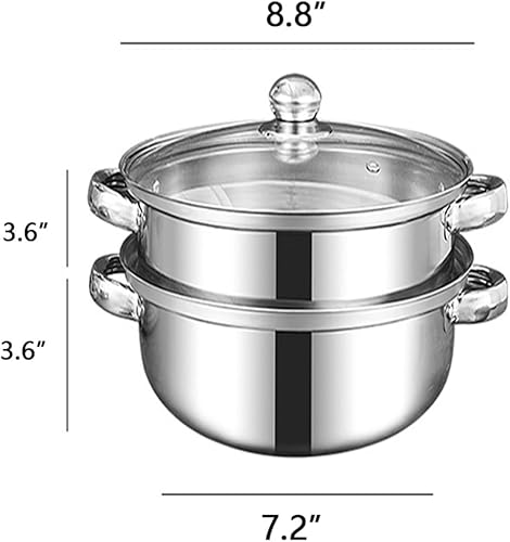 Miniatura 2 de Olla de vapor para cocinar olla de vapor de 3.0 cuartos de galón con tapa, utensilios de cocina multiusos de acero inoxidable de 2 niveles con asa
