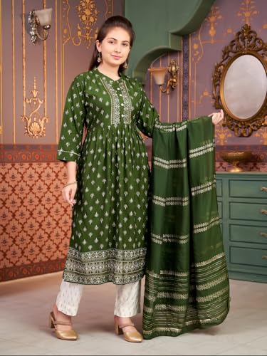 Image of Aarika Girls Ethnic Wear Wine Colour Foil Print Rayon Kurti Pant Set