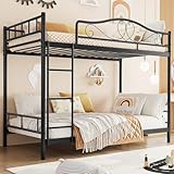 IDEALHOUSE Bunk Bed Twin Over Twin with Ladder & Full Safety Guardrail, Heavy Duty Metal Twin Over Twin Bunk Bed 400 Lbs Load Capacity, Space-Saving, Noise Free, No Box Spring Needed, Easy Assembly, B