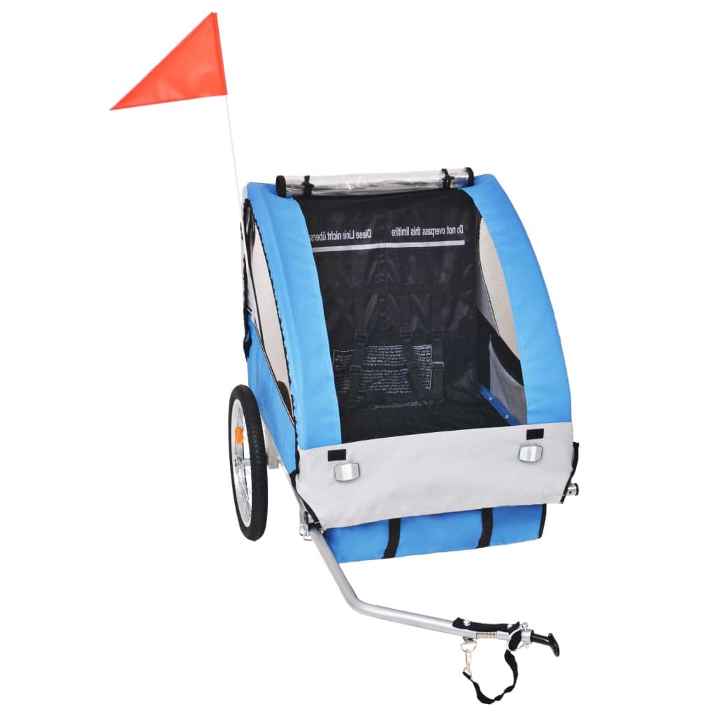 JKYOU Rimorchio Bici Bambini Grigio e Blu 30 kg