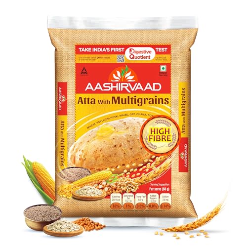Image of Aashirvaad Atta with Multigrains, 10kg pack | High Fibre & High Protein Multigrain Atta | 6 Natural Grains