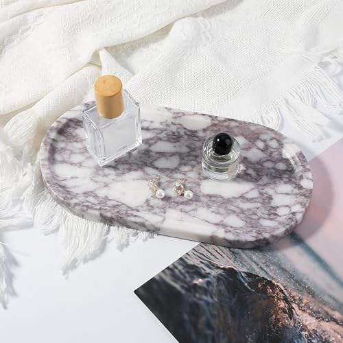 Image of Koville Real Luxurious Natural Marble Vanity Tray, 10 inchx5 inch Calacatta Viola Marble Catchall Tray for Bathroom, Stone Perfume Trays Jewelry Dish for Dresser, Genuine Stone Storage Tray for Home Decor