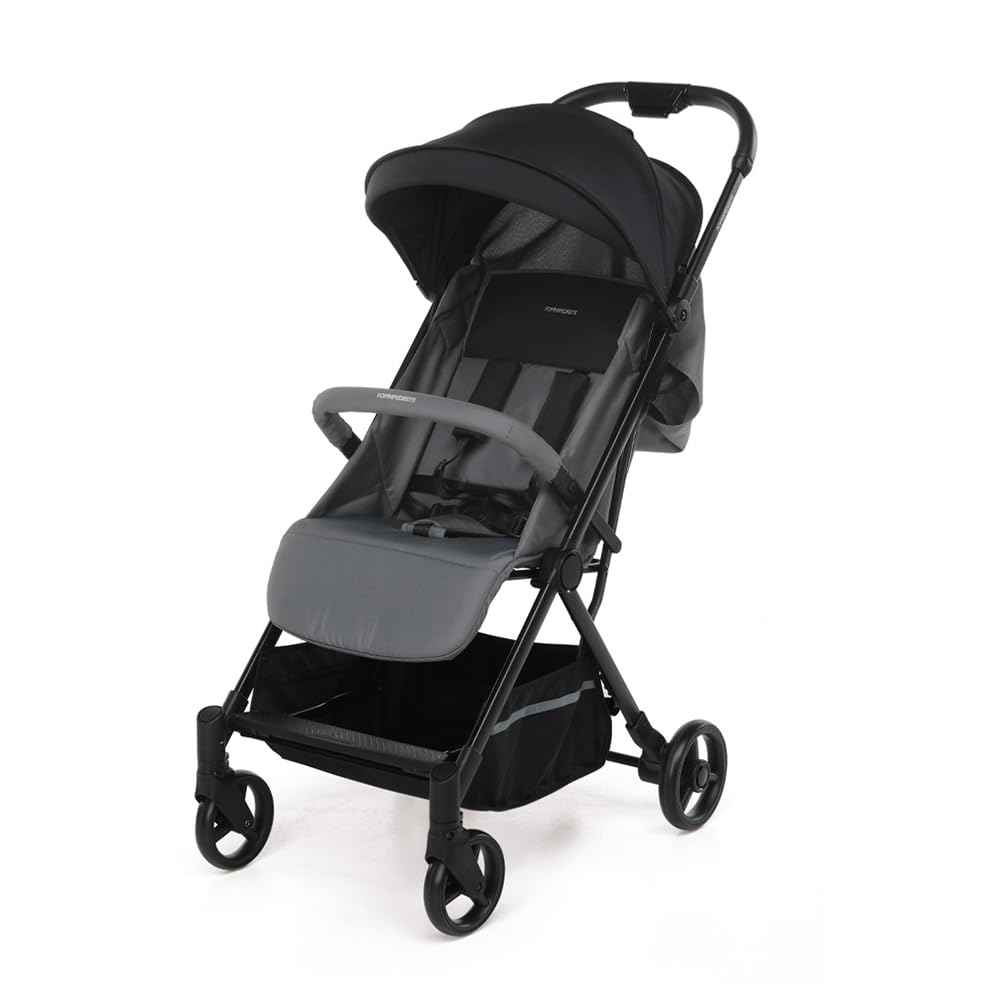 Foppapedretti Passeggino Compatto Voilà, per bambini 0-15 Kg (0-3 anni), Chiusura ad 1 mano, Self-Standing, Schienabile Regolabile, Trasportabile, Porta Oggetti, Telaio in Alluminio, Pietra