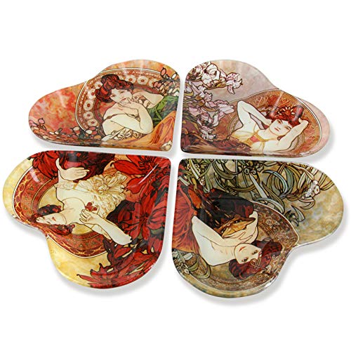 CARMANI - Tréfle en Forme de Plaque de Verre avec des peintures de Alphonse Mucha 33x33cm Cover