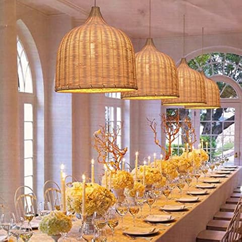 Arturesthome Rattan Pendant Light, Handmade Ceiling Pendant Lighting Light Chandelier, Woven Wicker Home Decoration Hanging Lampshade Fixture E26/E27 (50X52cm) Cover