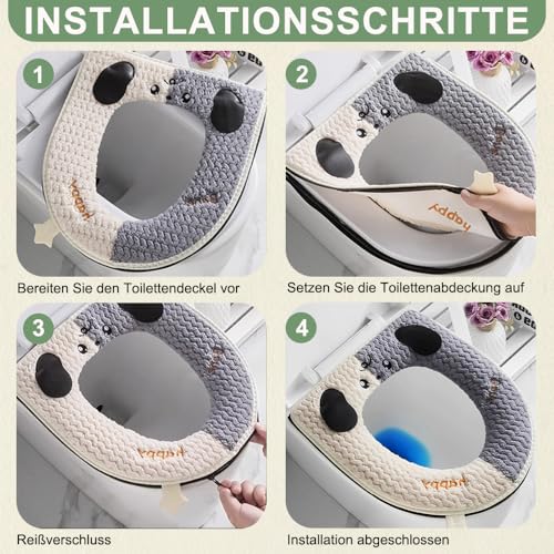 QUNXON 2 Stück Reißverschluss Toilettensitzbezug, 43 x 38 cm Plüsch Toilet Seat Cover mit Griff, Wasserdichter PU Wc Bezug auf der Rückseite, Waschbarer Winter Warm Klobrille für ovale Toiletten