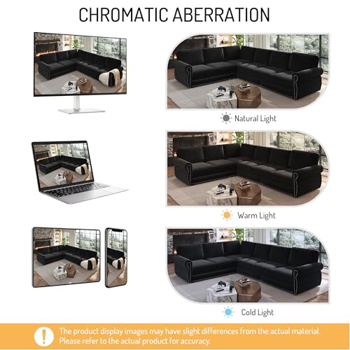 Image of KCGKCG 118 inch Sleeper Sofa Bed, Sectional Couches for Living Room /Apartment, Chenille L Shaped Couch with Pull Out Couch Bed, Convertible Sectional Sofa with Rolled Arm & Nailhead Trim, Black