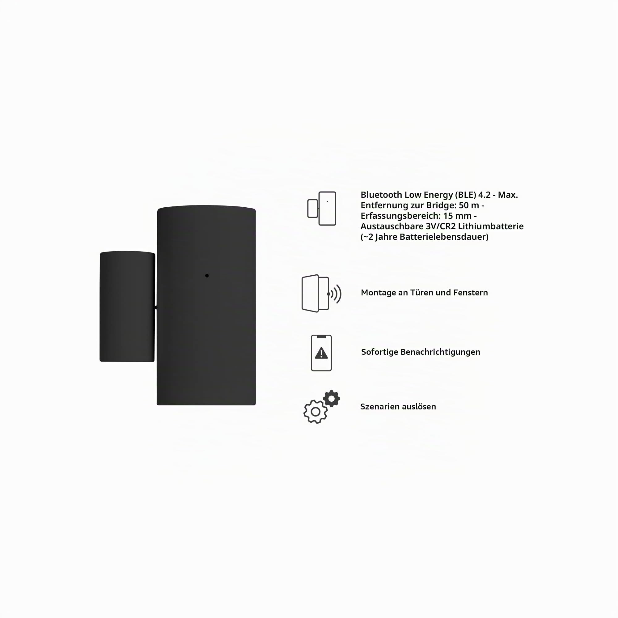 Hombli Smart Bluetooth Kit, Bridge, Bewegungsmelder, Kontaktsensor, 50 m WiFi-, 90 m Bluetooth-Reichweite, kompatibel mit Google, Alexa, Siri, Schwarz | Bewegungs- und Kontaktsensor, App-Steuerung, kompatibel mit Alexa, Google, Siri, niederländische Marke