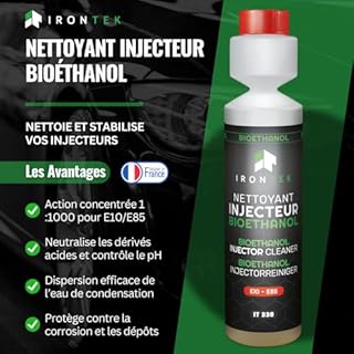 Nettoyant Injecteurs E85 Super Éthanol 250mL - IRONTEK | IT330 | Additif carburant Bioéthanol | Anti-Corrosion Anti-Démixion | Traite 250L de carburant Formule économique | Lubrifie Injection & Pompe