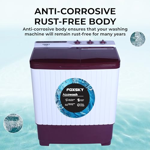 Image of Foxsky 7.5 kg Semi-Automatic Top Load Washing Machine Appliance (Aqua Wash, MAROON)