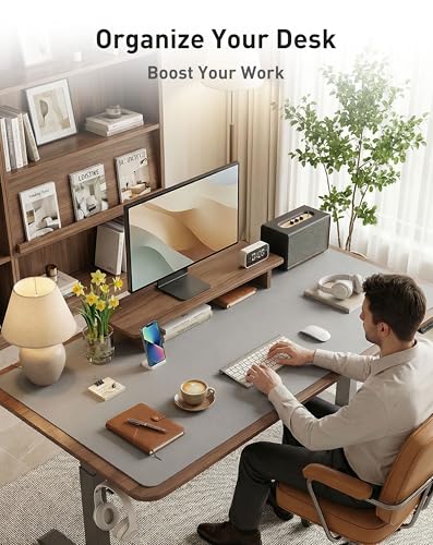 Image of Aothia Faux Leather Desk Mat - Large Mouse Pad, Non-Slip PU Leather Blotter, Waterproof Writing Surface for Office and Home (Light Grey, 40 inch x 24 inch)