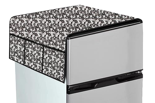 Image of The Furnishing Tree Fridge Top Cover Compatible for Samsung RT28T3C23NV /HL, 244 LTR WxL 65x111 in CM Floral Pattern Grey White