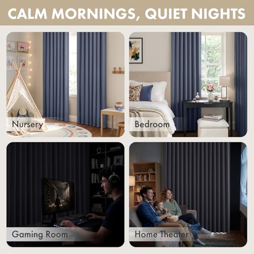 Image of ANRODUO Stone Blue Back Tab Blackout Curtains 84 Inch Long 2 Panels | Rod Pocket,Thermal Insulated Room Darkening Light Blocking Curtains for Living Room Bedroom Privacy,W42xL84