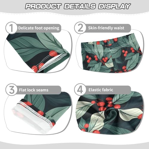 Christmas Holly Leaves Kids Girl's Cotton Pants Stretch High Waisted Yoga Pants Sports3