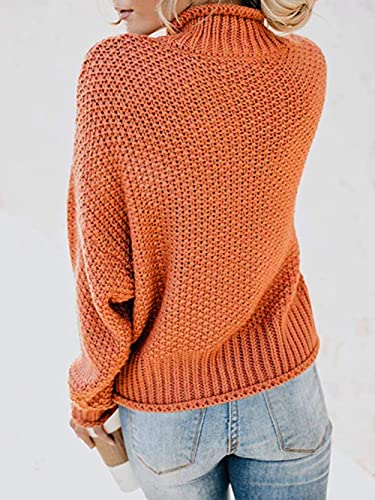 JMSUN Suéter feminino Suéter feminino gola alta manga morcego solto oversized grande tricotado suéte