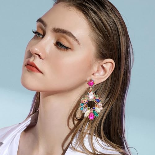 Fashion Rhinestone Statement Drop Dangle Earrings Large Colorful Crystal Chandelier Earrings for Women Bridal Wedding Party Prom3